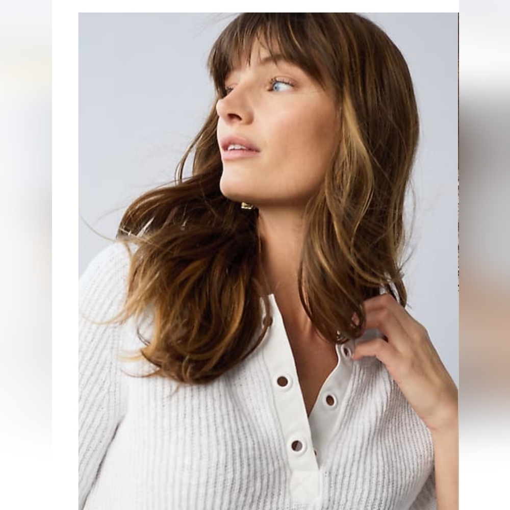 J. Jill Large Petite White Ribbed Sweater